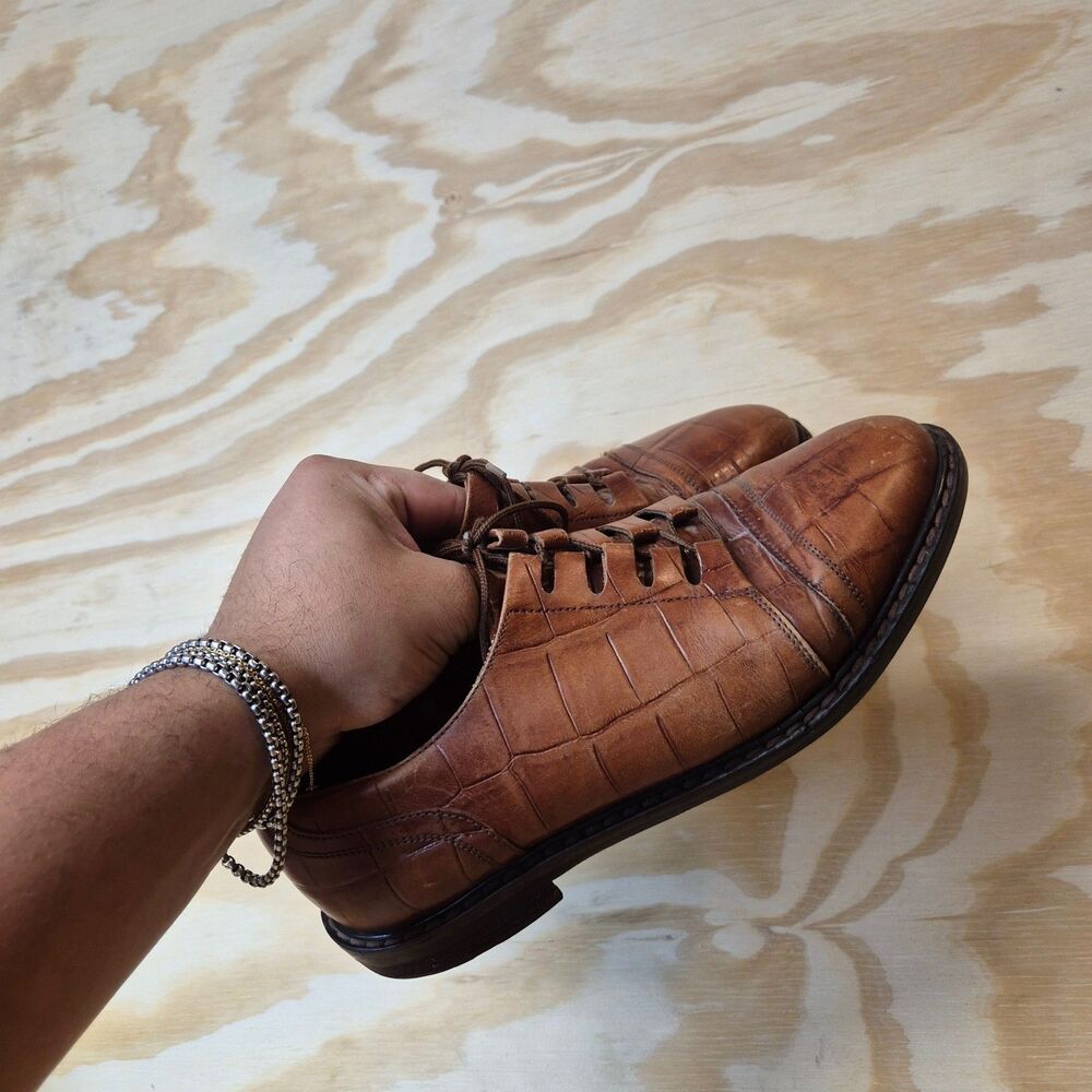 Giorgio Brutini Mens 9D Brown Croc Embossed Leather Oxford Shoes Brazil